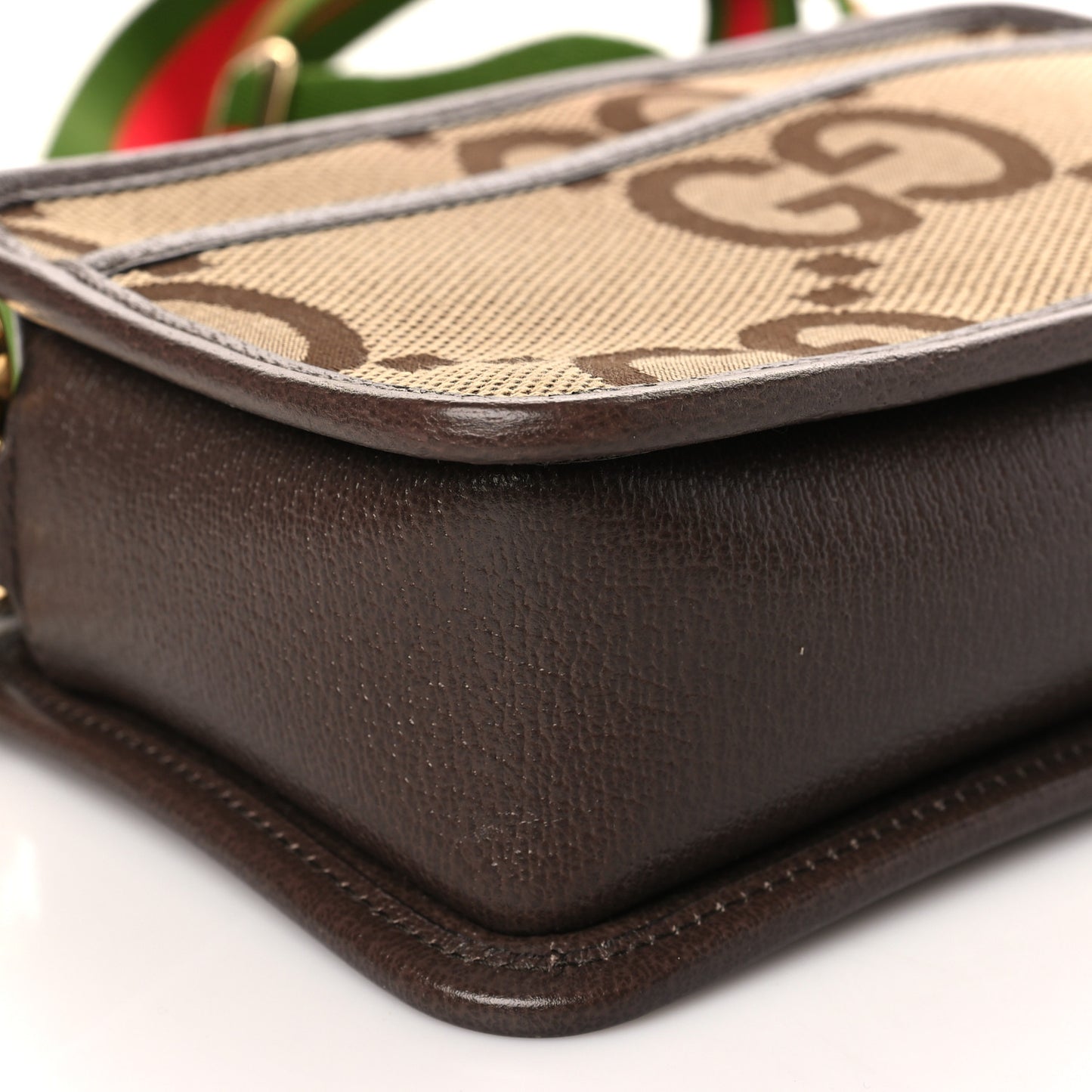 Monogram Jumbo GG Textured Dollar Calfskin Web Mini Crossbody Bag Camel Ebony New Acero