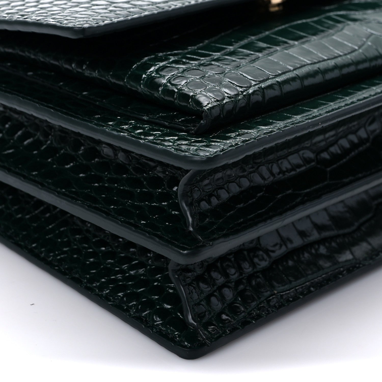 Saint Laurent Calfskin Crocodile Embossed Medium Monogram Sunset Dark Mint 6 of 7