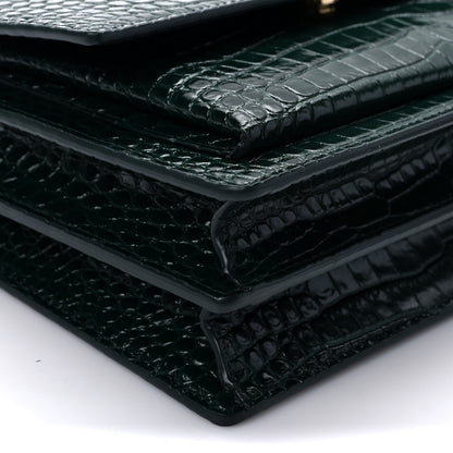 Saint Laurent Calfskin Crocodile Embossed Medium Monogram Sunset Dark Mint 6 of 7