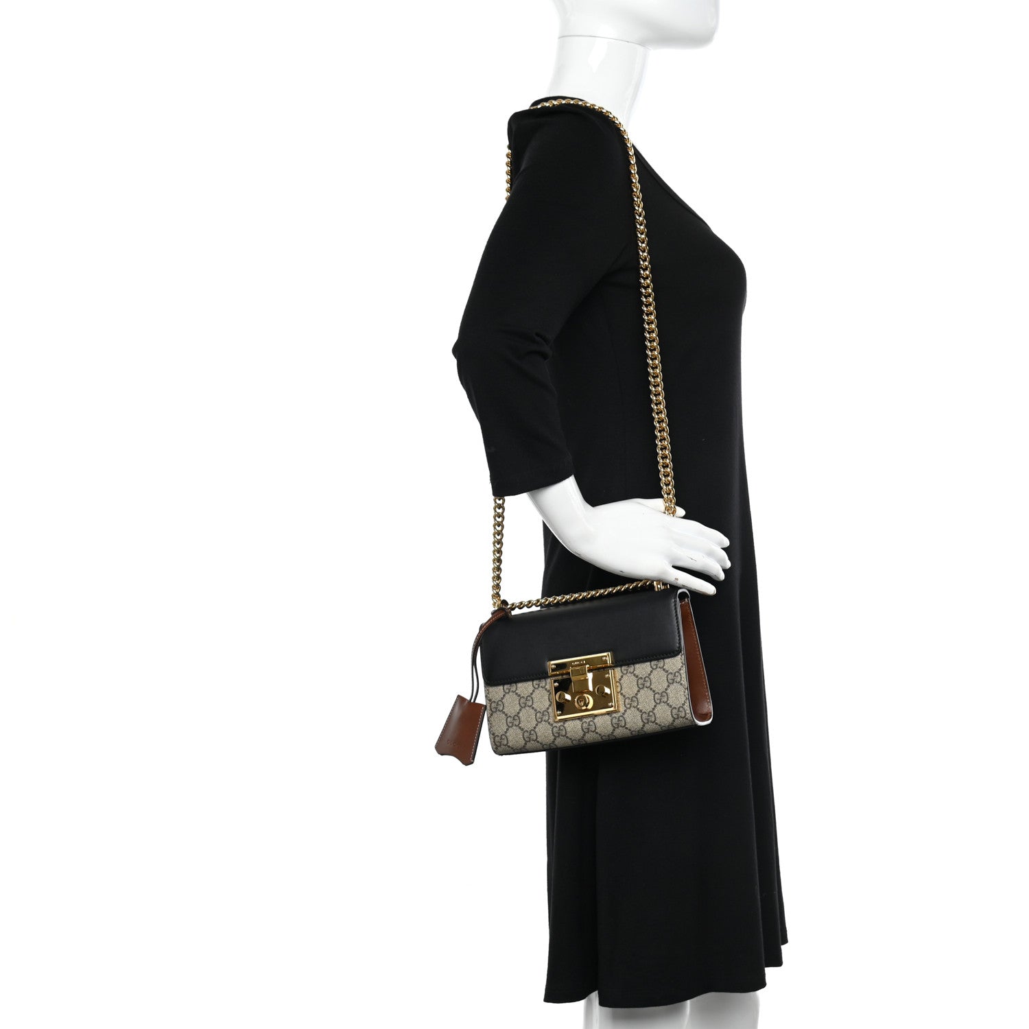 Gucci GG Supreme Monogram Calfskin Small Padlock Shoulder Bag Beige Black Cuir 2 of 14