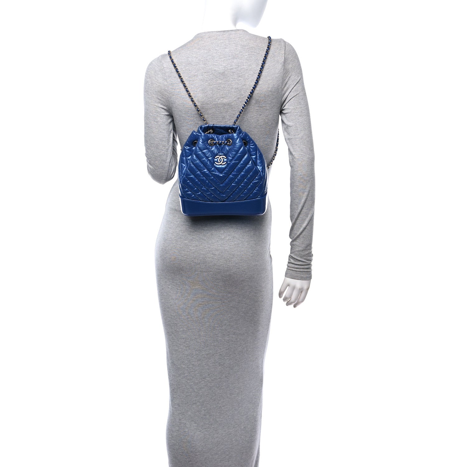 Chanel Aged Calfskin Chevron Quilted Small Gabrielle Backpack Blue 2 of 11
