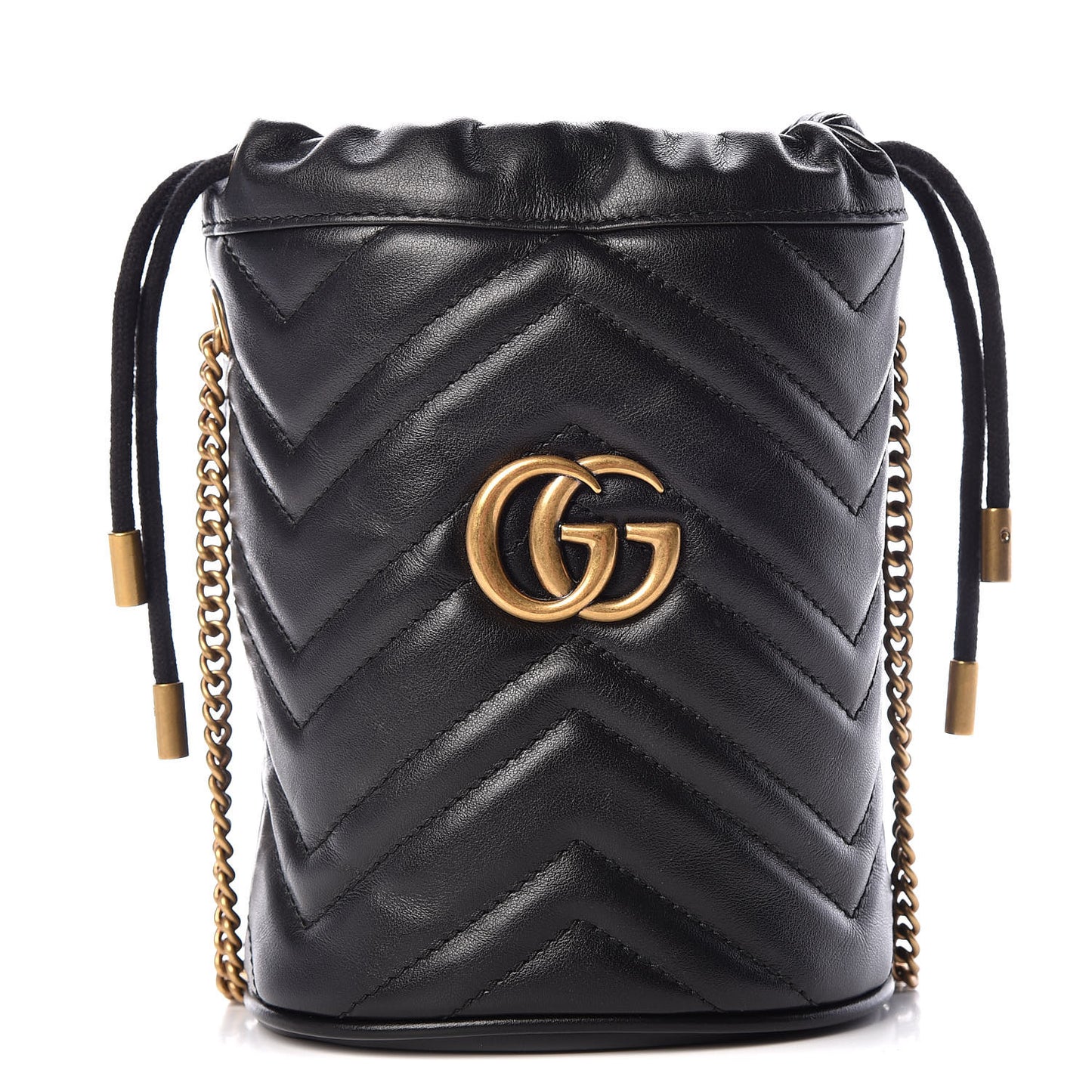 Calfskin Matelasse Mini GG Marmont 2.0 Bucket Bag Black