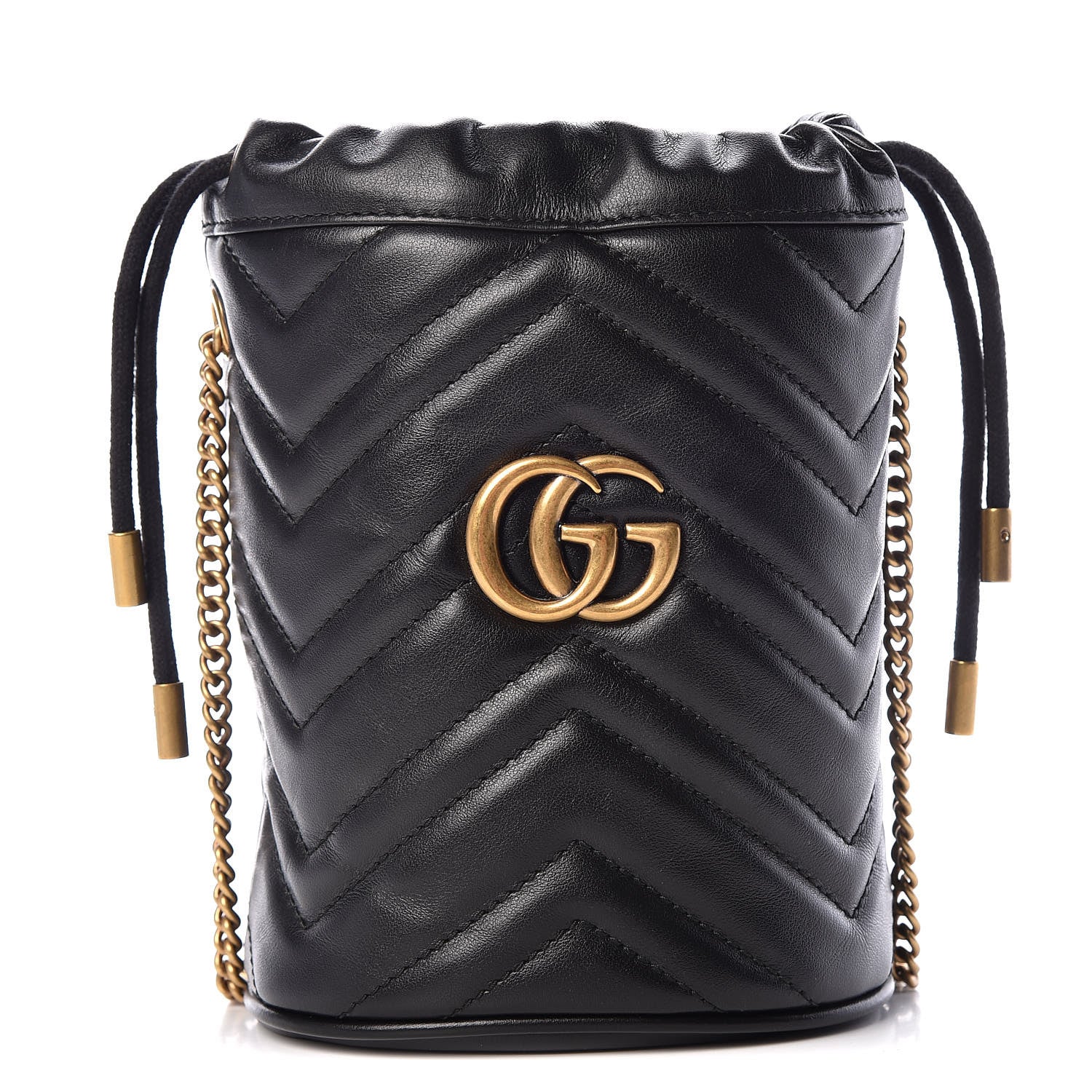 Gucci Calfskin Matelasse Mini GG Marmont 2.0 Bucket Bag Black 1 of 9