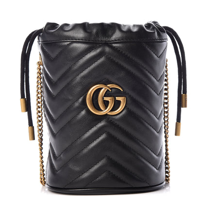 Gucci Calfskin Matelasse Mini GG Marmont 2.0 Bucket Bag Black 1 of 9