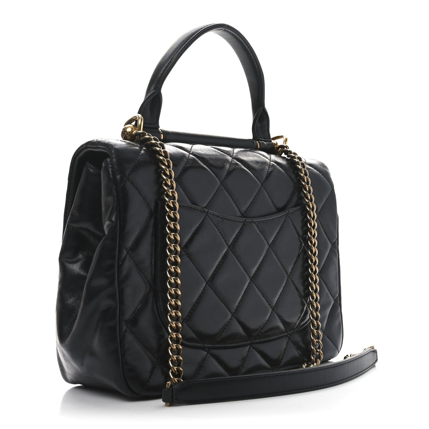 Chanel Glazed Calfskin Quilted Medium Gold Bar Top Handle Flap Black 3 of 10