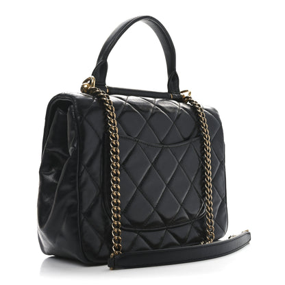 Chanel Glazed Calfskin Quilted Medium Gold Bar Top Handle Flap Black 3 of 10