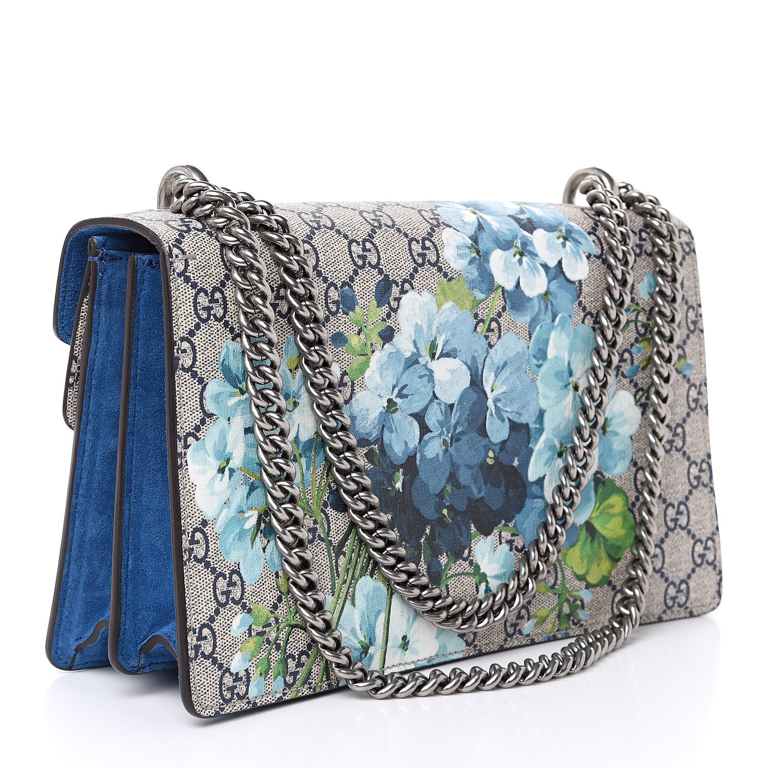 Gucci GG Supreme Monogram Blooms Small Dionysus Shoulder Bag Beige Navy Vintage Blue 3 of 11