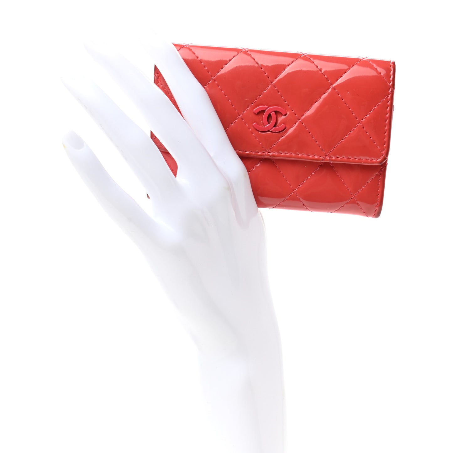 Patent Quilted Card Holder Wallet Coral