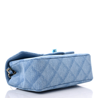Chanel Denim Quilt Print Mini Rectangular Flap Light Blue 4 of 10