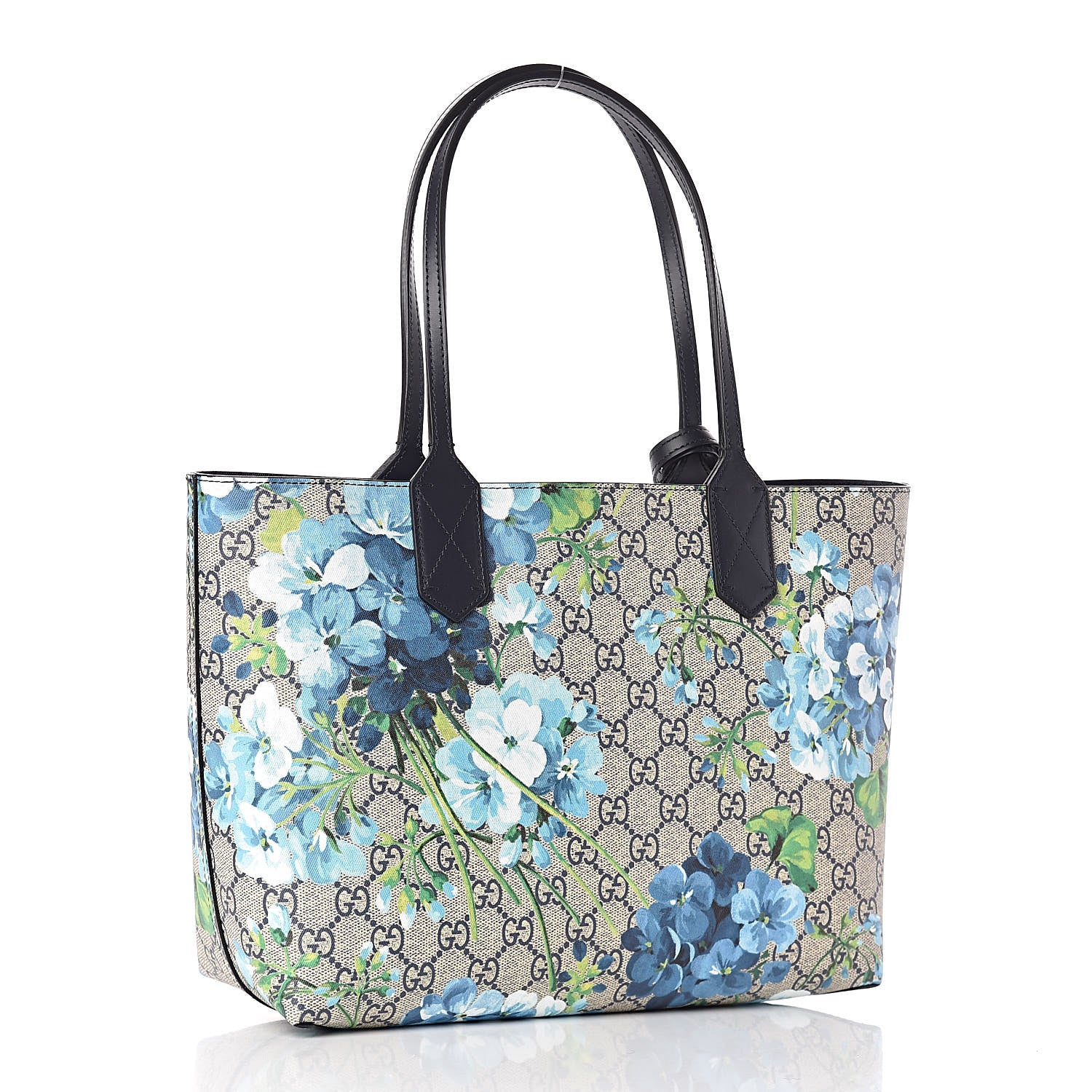 Gucci GG Supreme Monogram Blooms Small Reversible Tote Beige Blue