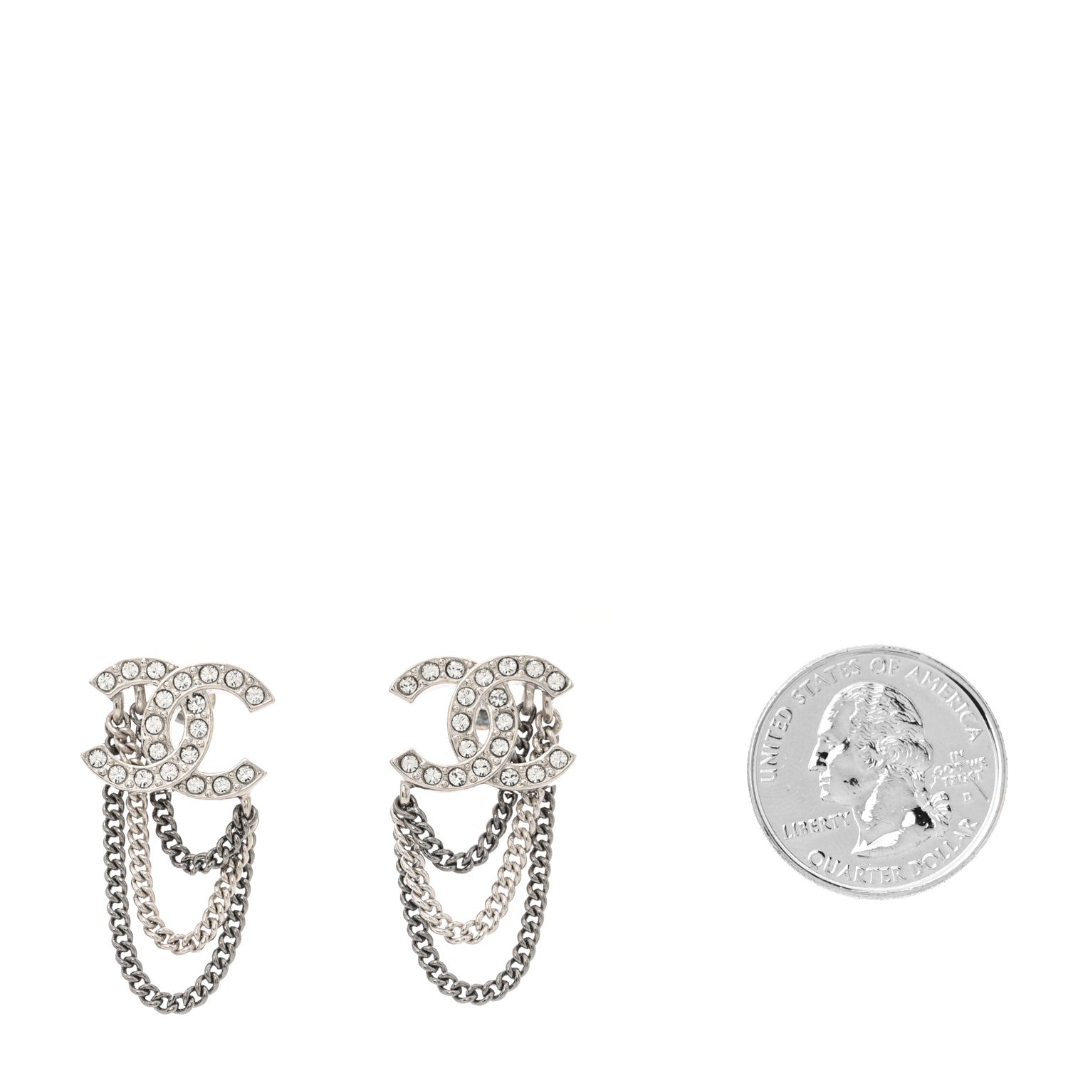 Chanel Crystal Chain CC Earrings Silver 2 of 5