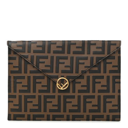 Fendi Vitello Soft F is Fendi Bi-Color FF 1974 Embossed Envelope Pouch Maya Black 1 of 8