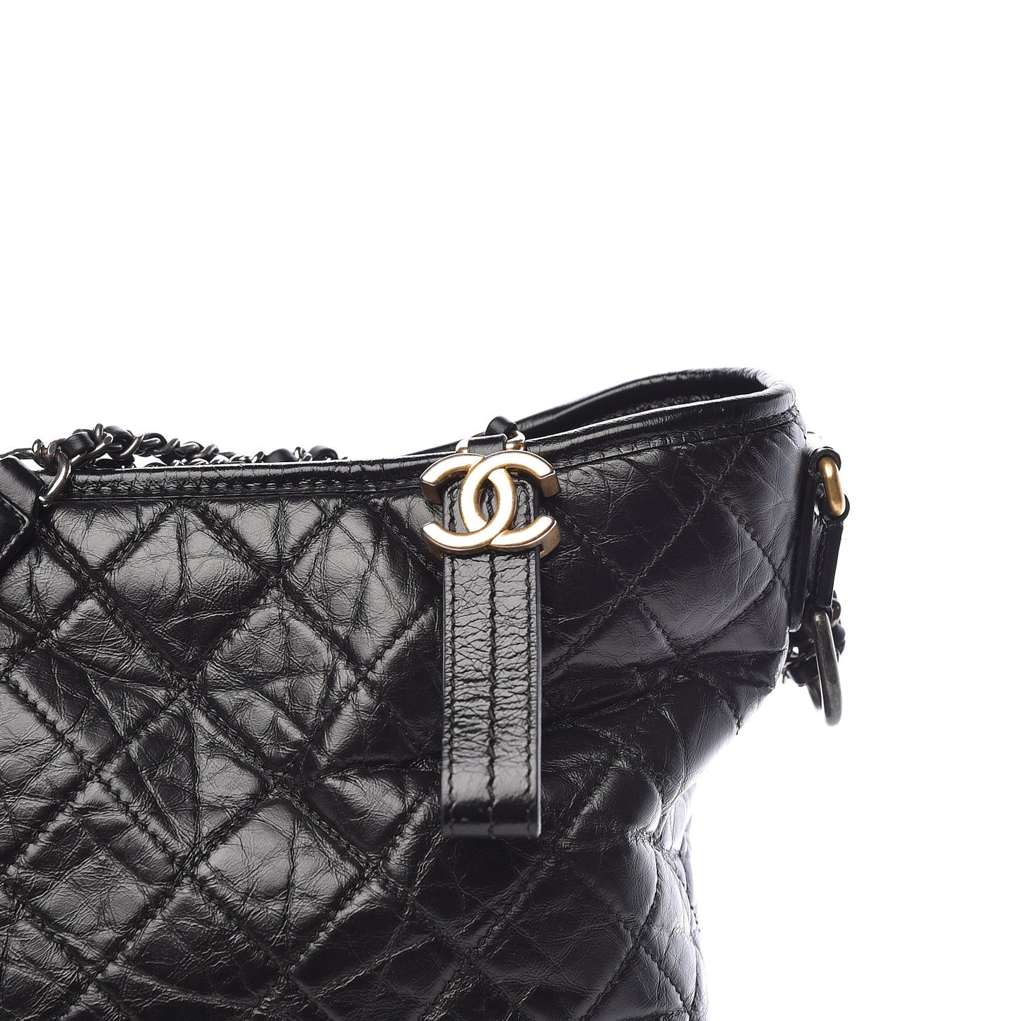 Aged Calfskin Quilted Large Gabrielle Hobo Black