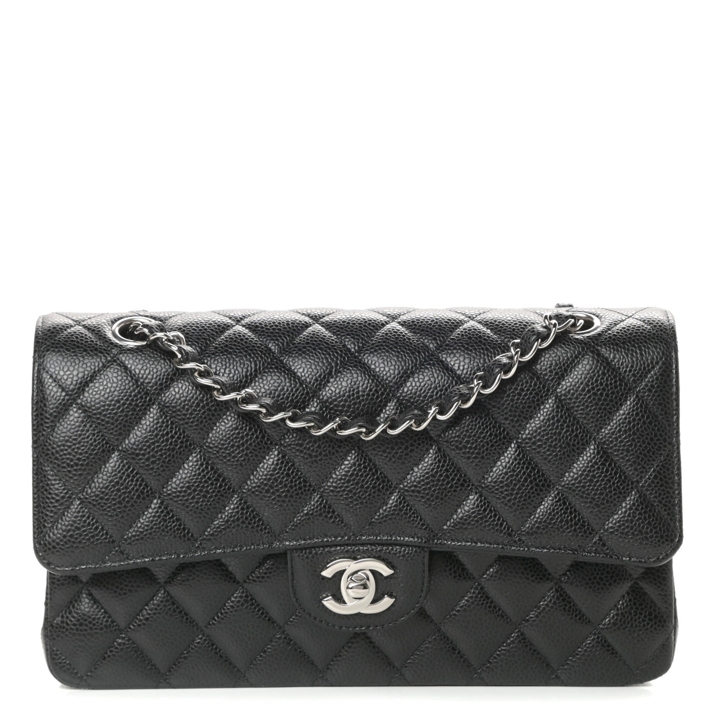 Caviar Quilted Medium Double Flap Black