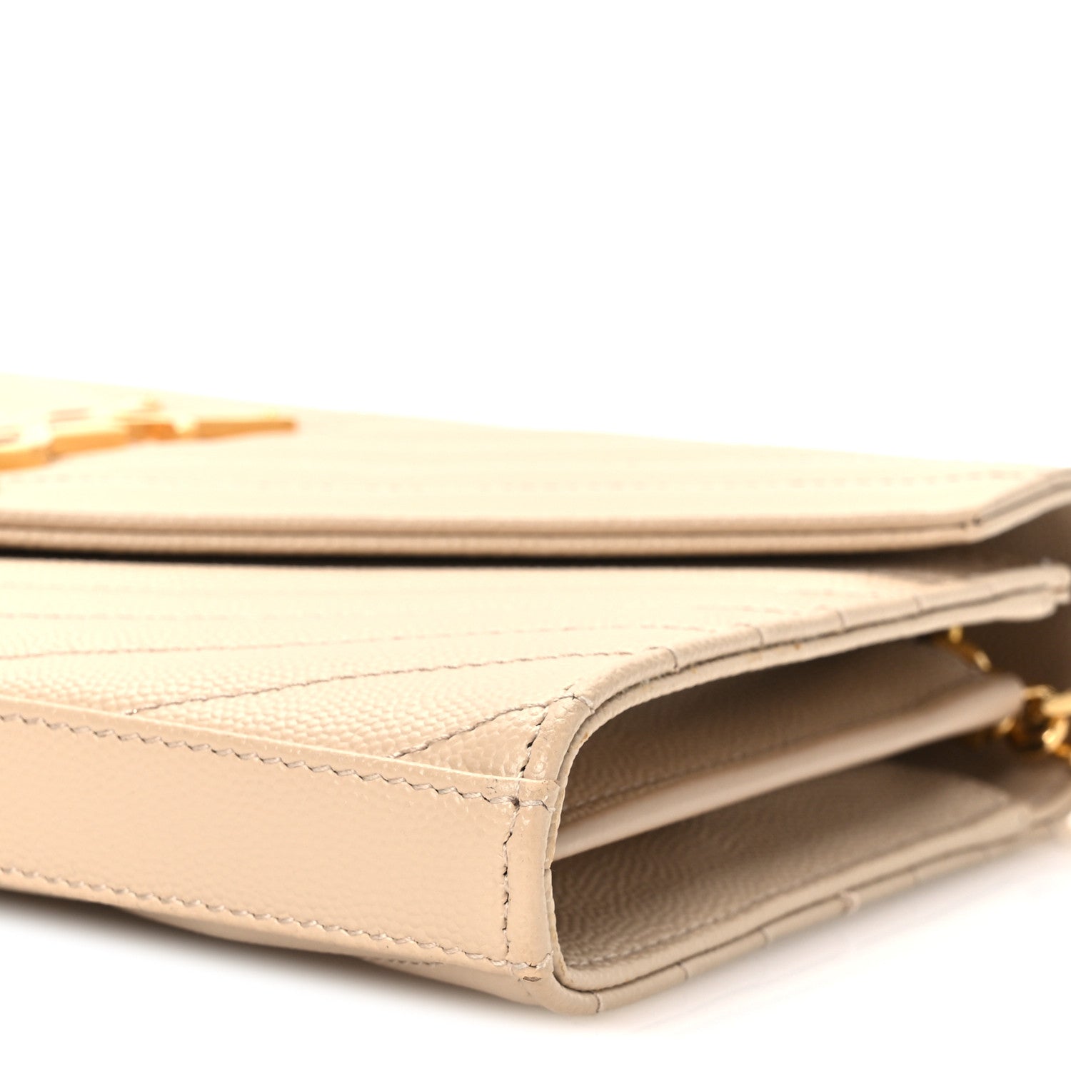 Saint Laurent Grain De Poudre Matelasse Chevron Monogram Chain Wallet Nude Powder 9 of 9