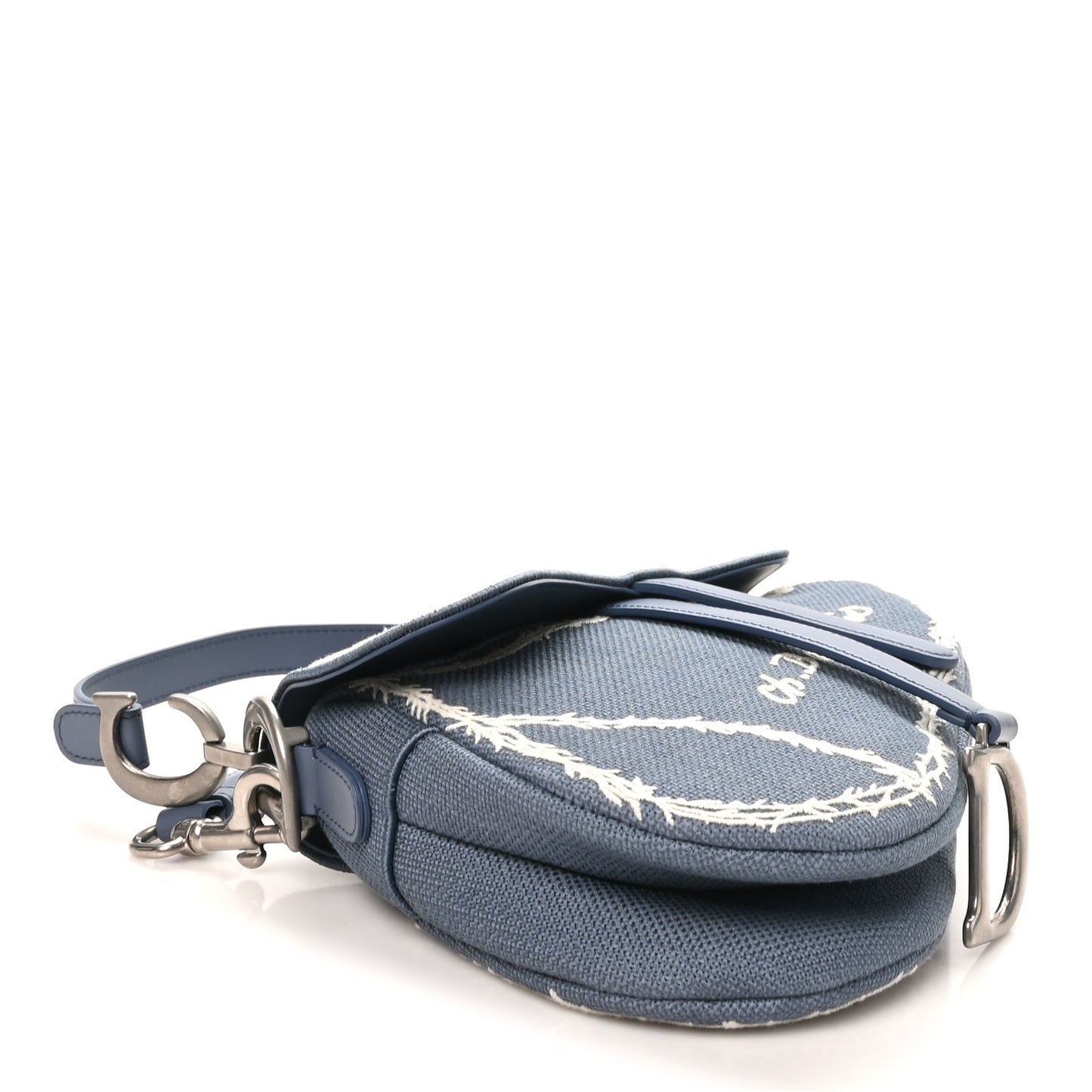 Cotton Canvas Embroidered Les Fleurs Du Mal Saddle Bag Blue