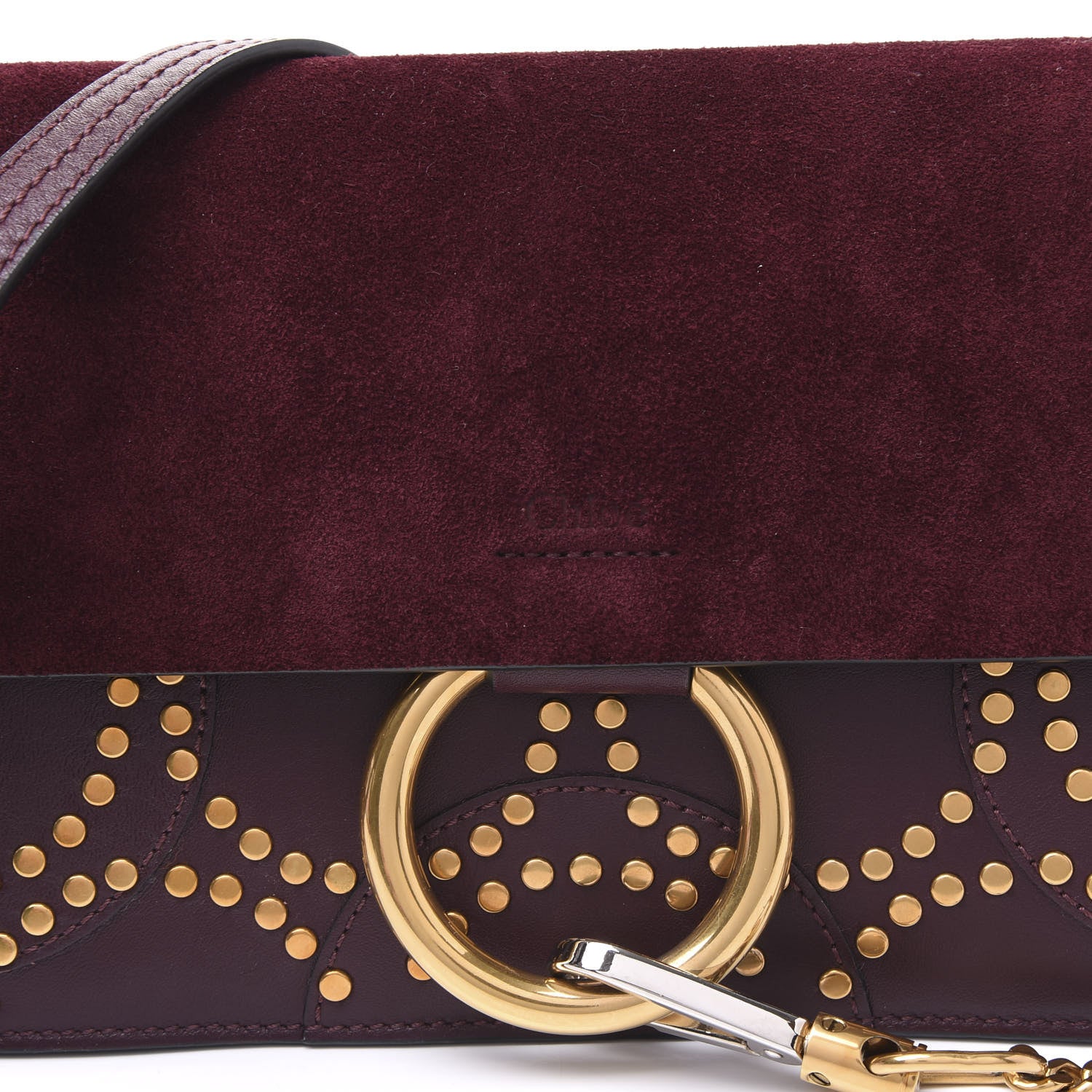 Chloe Suede Calfskin Studded Small Faye Shoulder Bag Dark Purple 6 of 8