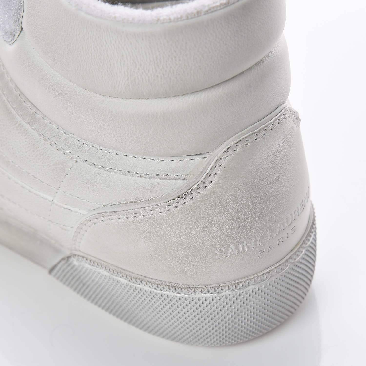 Saint Laurent Calfskin Distressed Lenny Logo-Print High Top Sneakers 38 Blanc Optique 13 of 14
