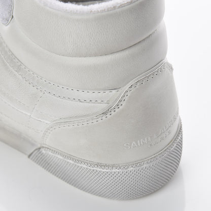 Saint Laurent Calfskin Distressed Lenny Logo-Print High Top Sneakers 38 Blanc Optique 13 of 14