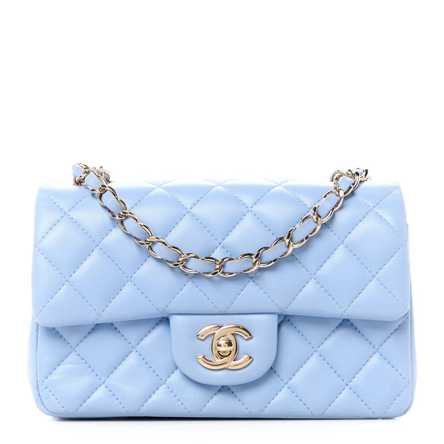 Chanel Lambskin Quilted Mini Rectangular Flap Light Blue 1 of 12