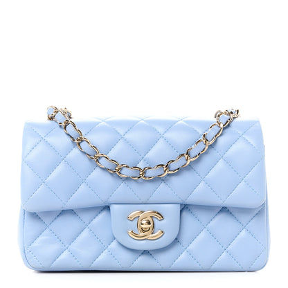 Chanel Lambskin Quilted Mini Rectangular Flap Light Blue 1 of 12