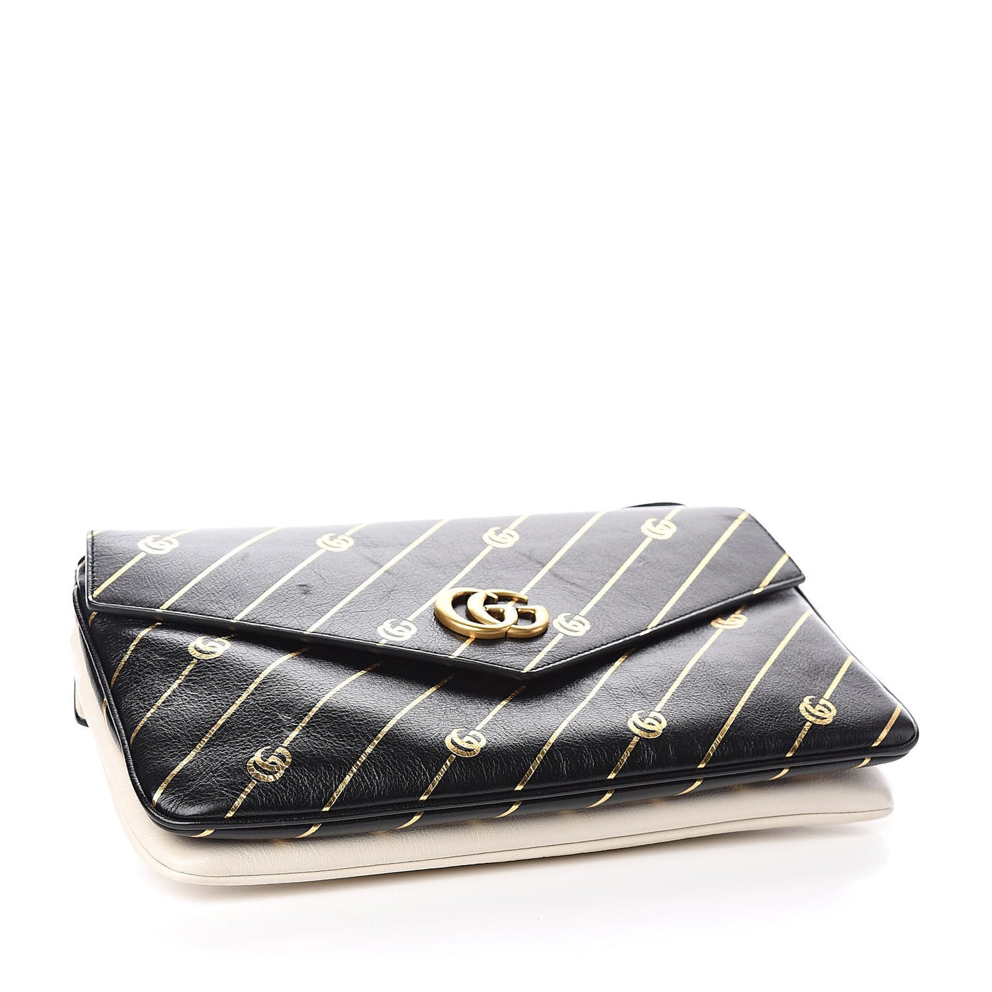 Calfskin Diagonal GG Medium Thiara Double Envelope Shoulder Bag Black White