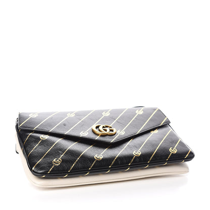 Gucci Calfskin Diagonal GG Medium Thiara Double Envelope Shoulder Bag Black White 5 of 13