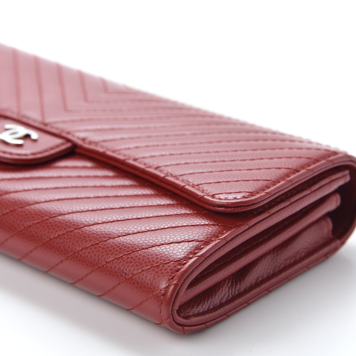 Chanel Caviar Chevron Quilted Large Flap Wallet Dark Red 6 of 11