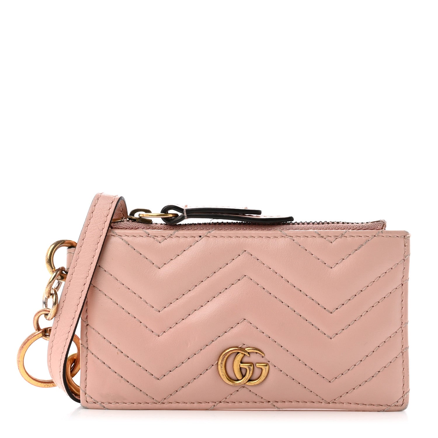 Gucci Calfskin Matelasse GG Marmont Coin Case Card Holder Wristlet Perfect Pink 1 of 8