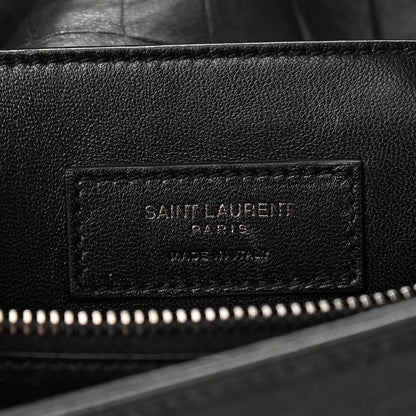 Saint Laurent Calfskin Crocodile Embossed Medium West Hollywood Monogram Fold-Over Black 6 of 9