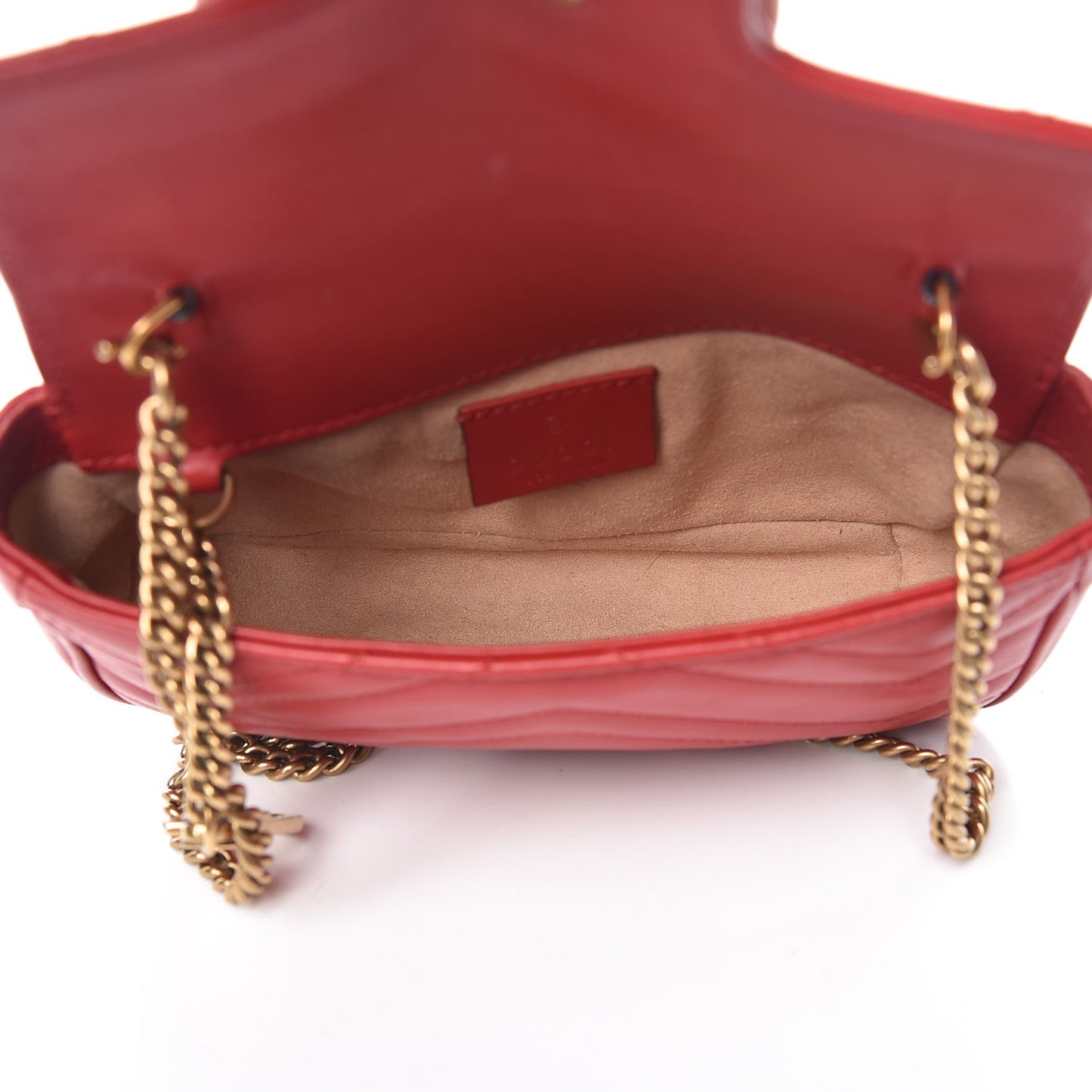Calfskin Matelasse Super Mini GG Marmont Shoulder Bag Hibiscus Red