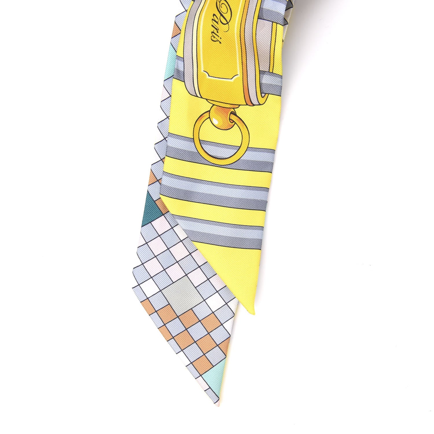 Hermes Silk Colliers De Chiens Remix Twilly Jaune Vif Gris Perle 4 of 4