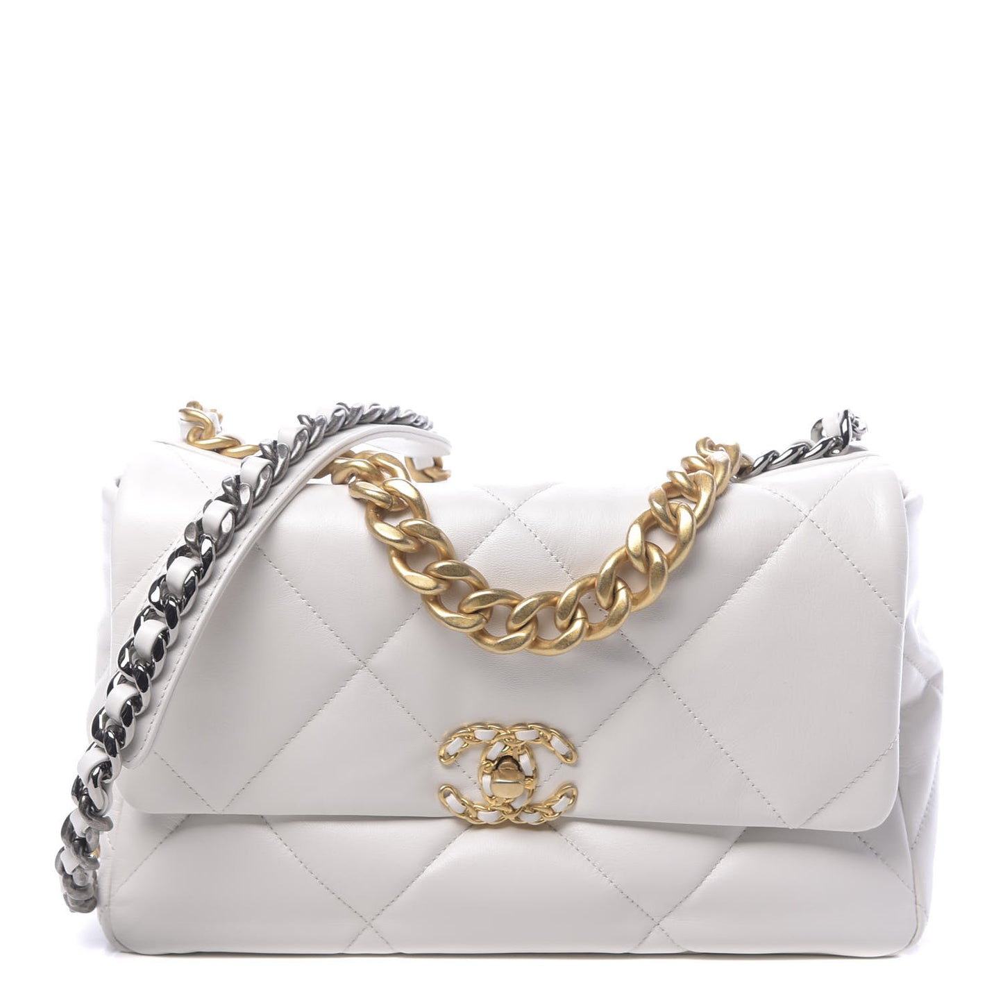 Goatskin Quilted Large 19 Flap White