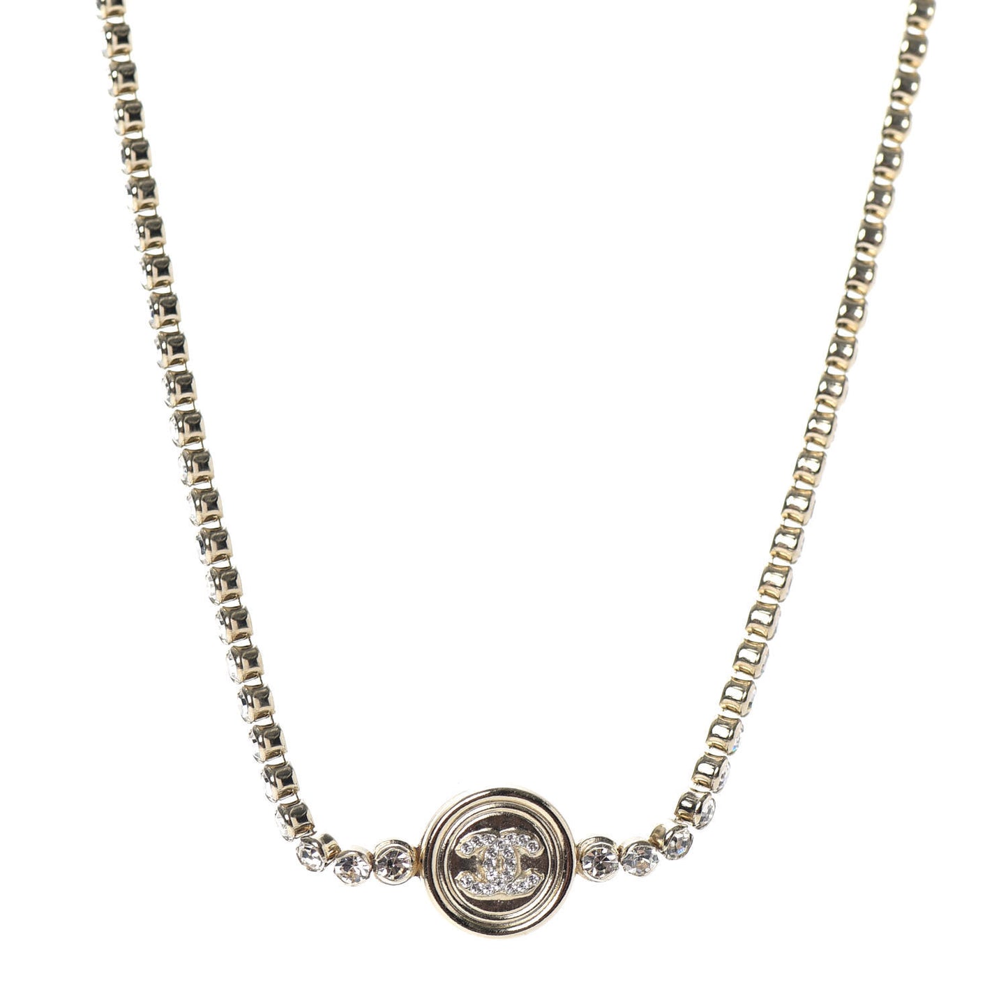 Crystal CC Chain Short Necklace Gold