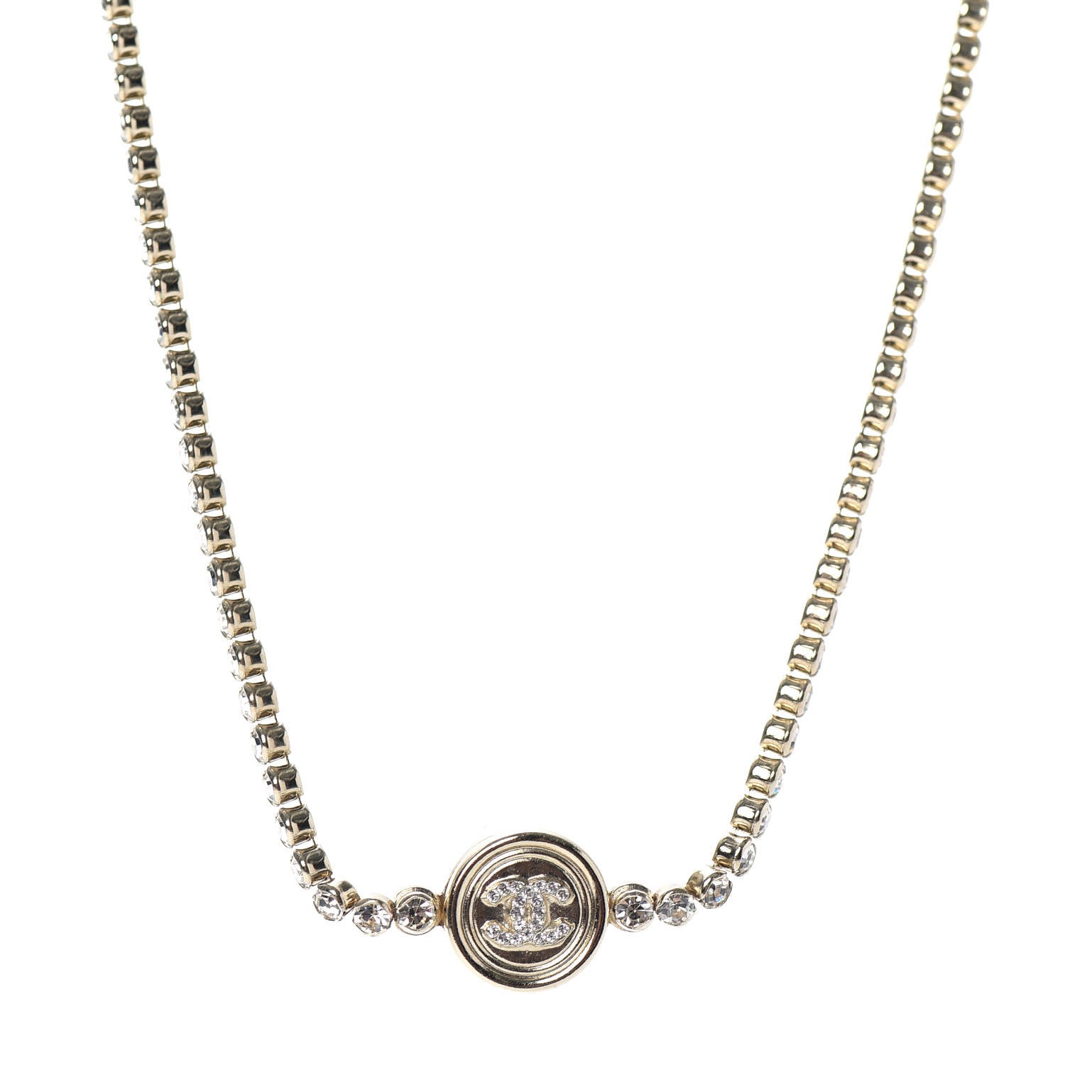 Chanel Crystal CC Chain Short Necklace Gold 1 of 5