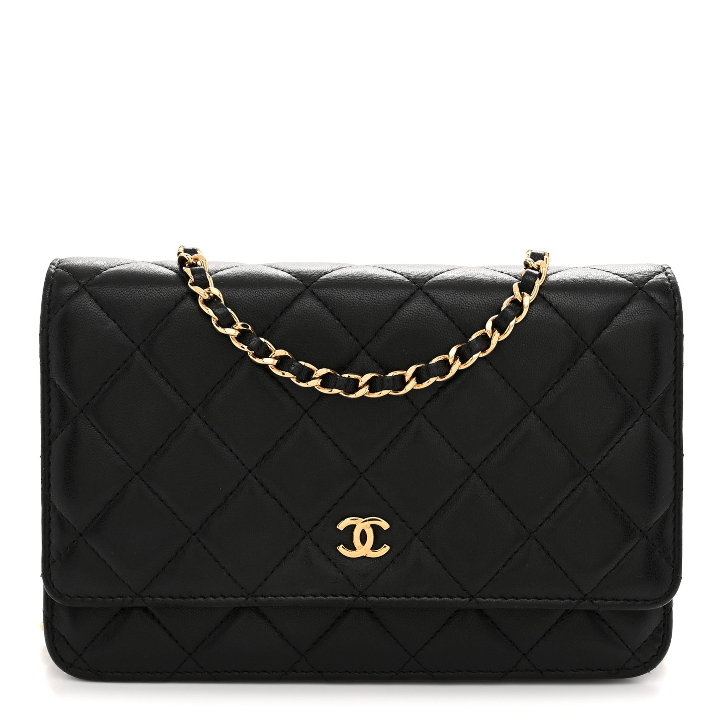 Lambskin Quilted Wallet On Chain WOC Black