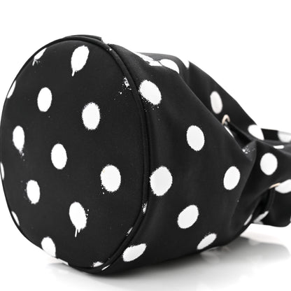 Balenciaga Recycled Sport Nylon Polka Dot Logo Embroidered Wheel Drawstring Bucket Bag Black White 10 of 10