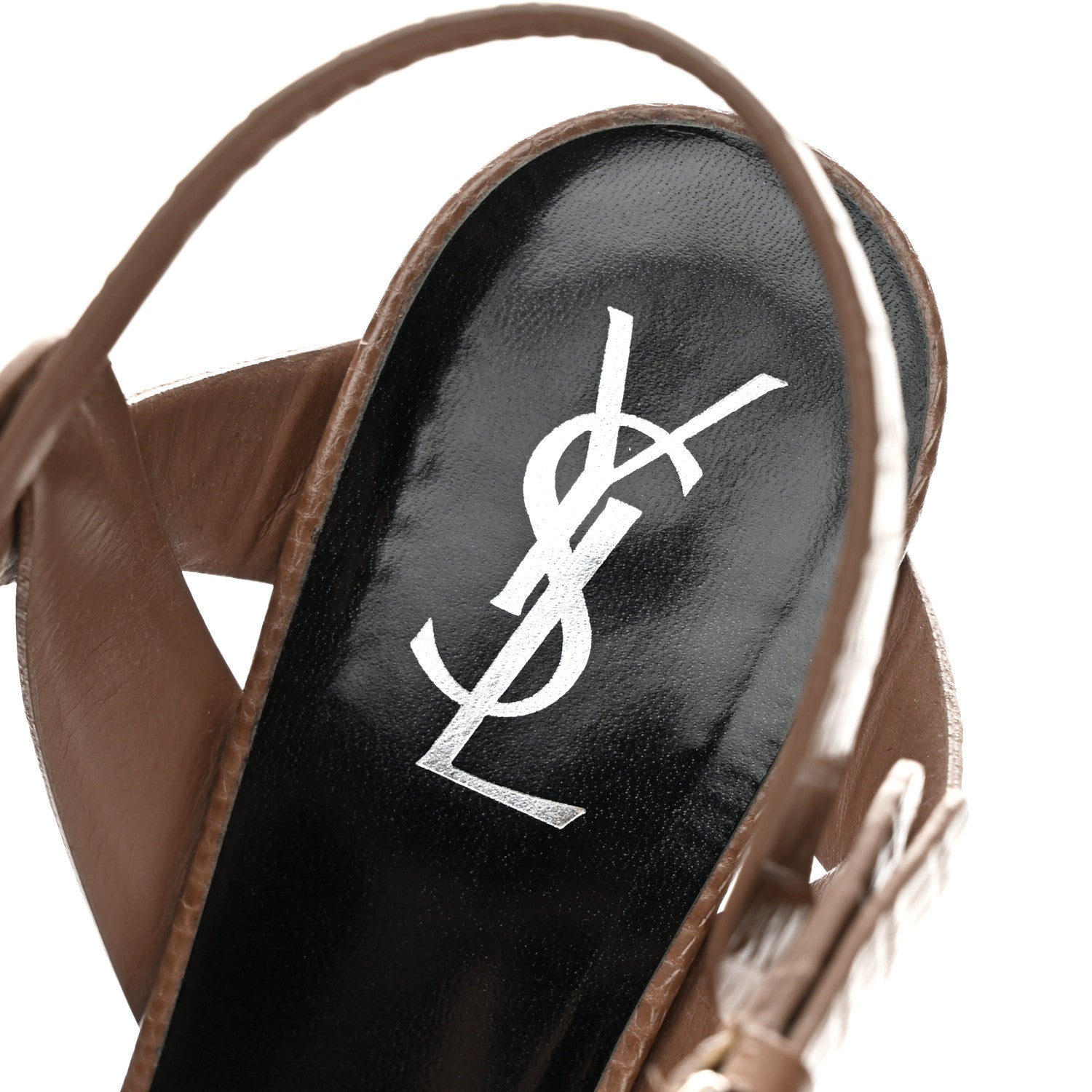 Saint Laurent Calfskin Embossed Crocodile Tribute 75 Platform Sandals 39.5 Beige 15 of 20
