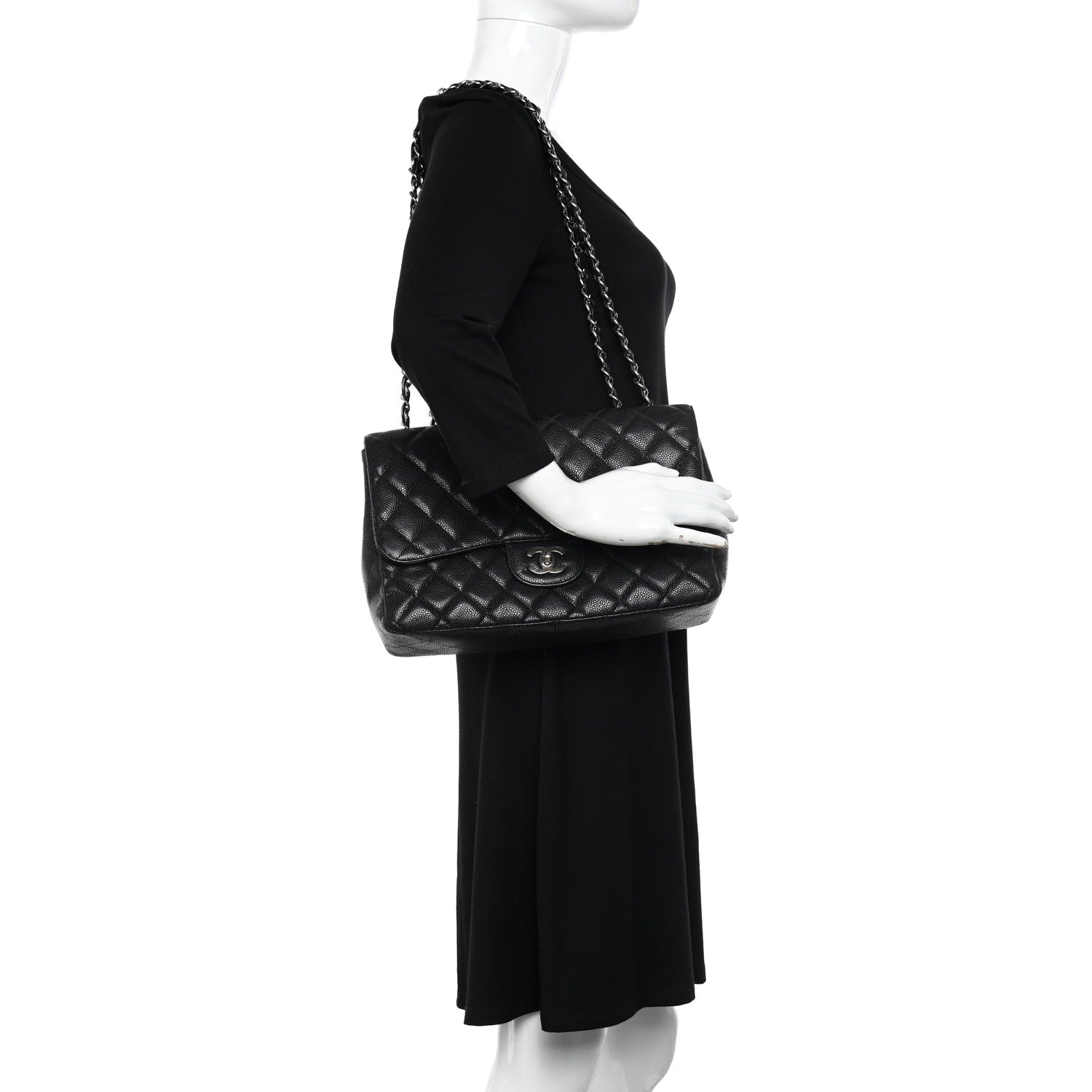 Chanel Caviar Quilted Jumbo Single Flap Black 2 of 15