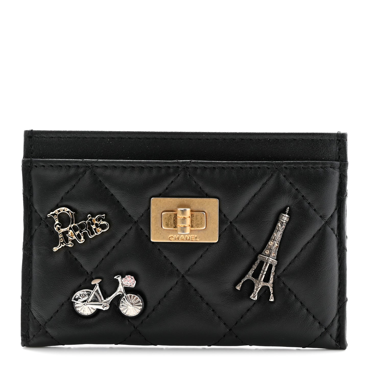 Aged Calfskin Quilted Lucky Charms Reissue Card Holder Black