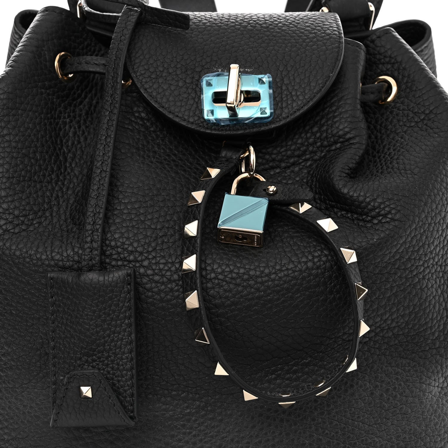 Valentino Garavani Pebbled Calfskin Rockstud Drawstring Backpack Black 8 of 10