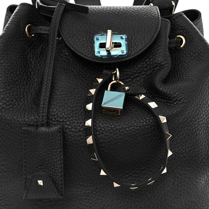 Valentino Garavani Pebbled Calfskin Rockstud Drawstring Backpack Black 8 of 10