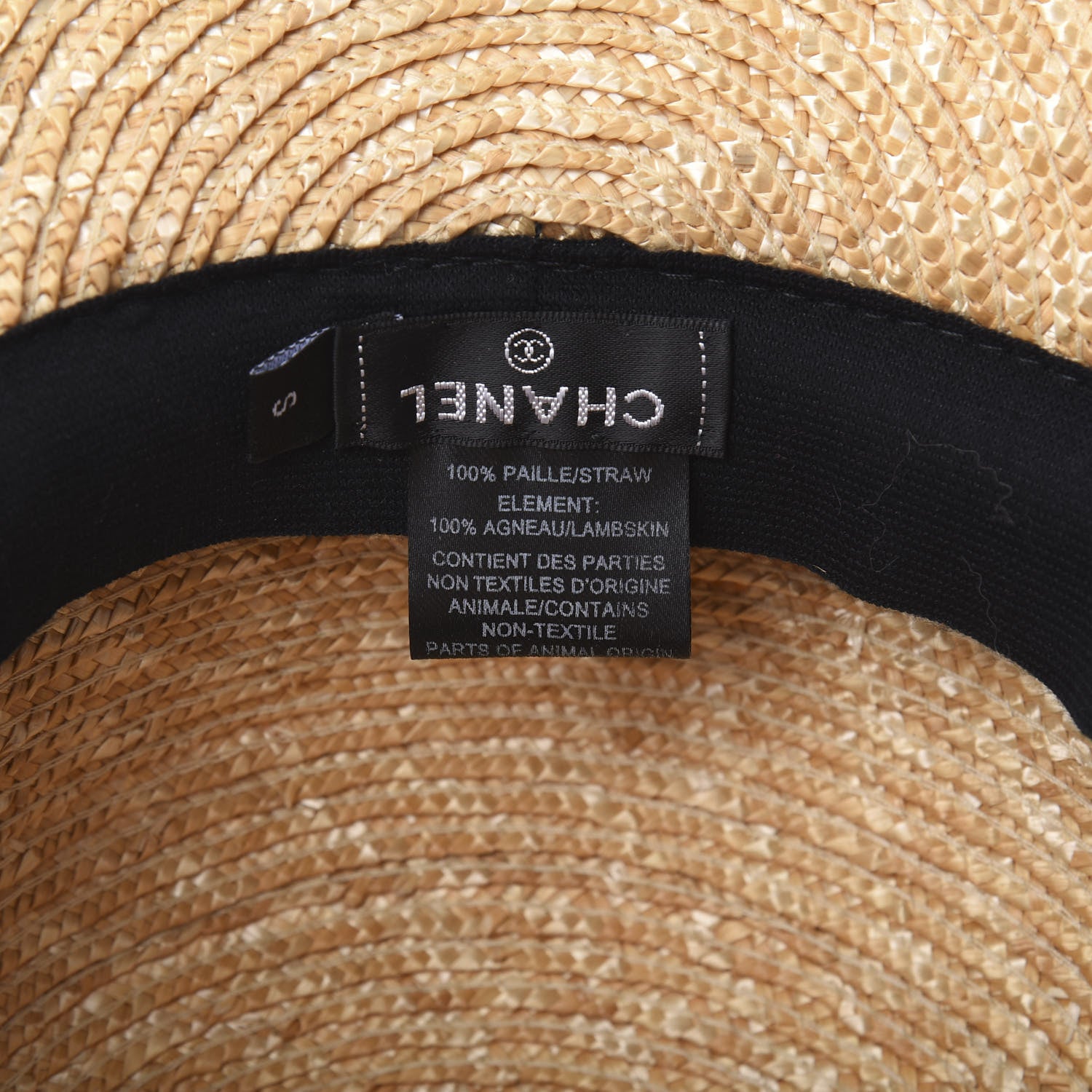Chanel Straw Lambskin Logo Cap S Beige Black 7 of 7