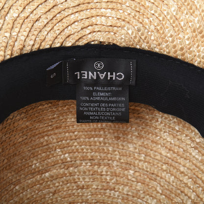 Chanel Straw Lambskin Logo Cap S Beige Black 7 of 7