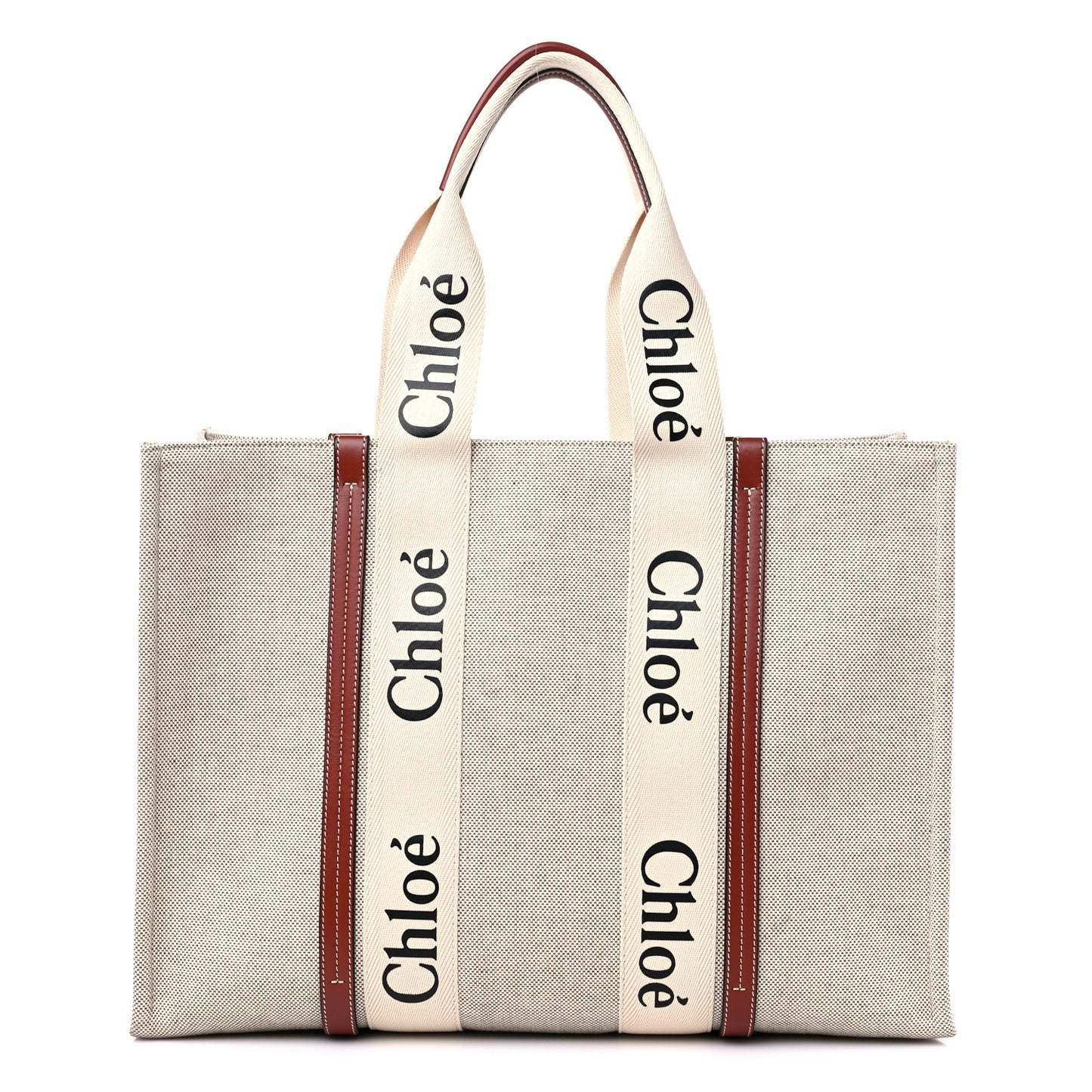 Cotton Calfskin Large Woody Ribbon Tote White Brown