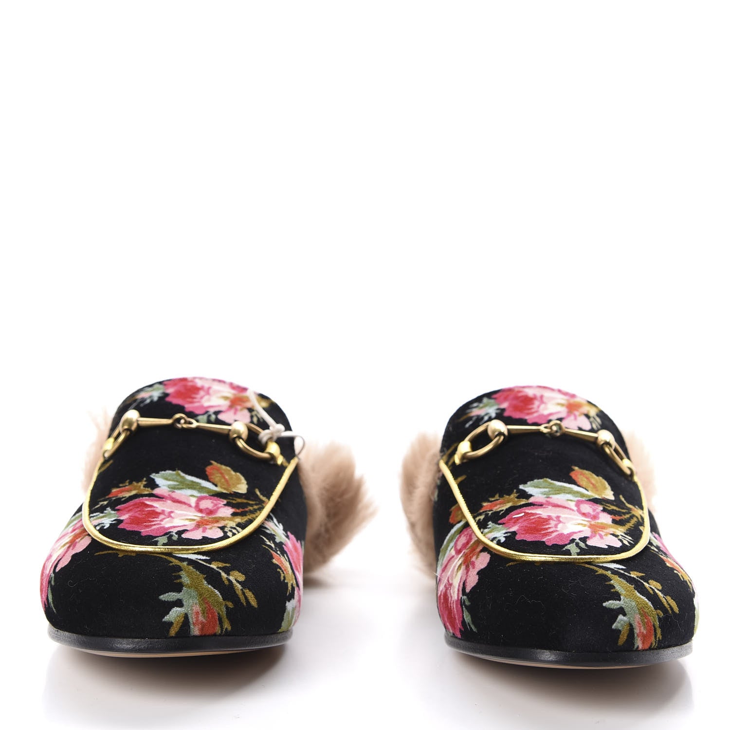Gucci Velvet Fur Floral Womens Princetown Slippers 38 Black 2 of 9