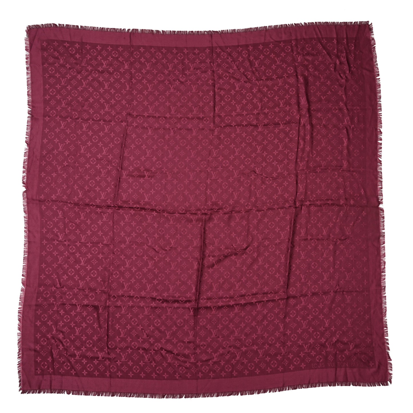 Silk Wool Monogram Shawl Wine Red