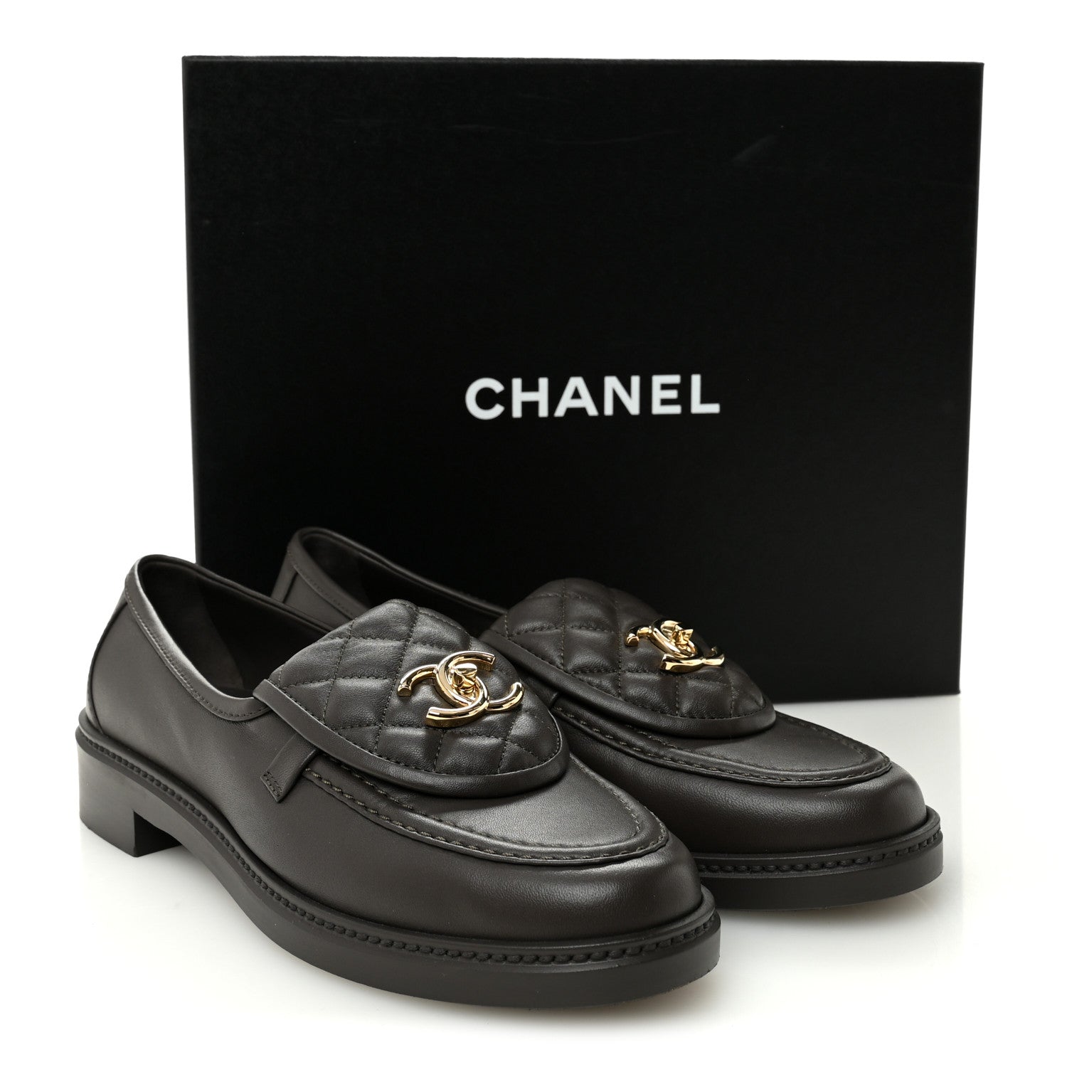 Chanel Lambskin Quilted CC Turnlock Loafers 39 Dark Brown 10 of 10