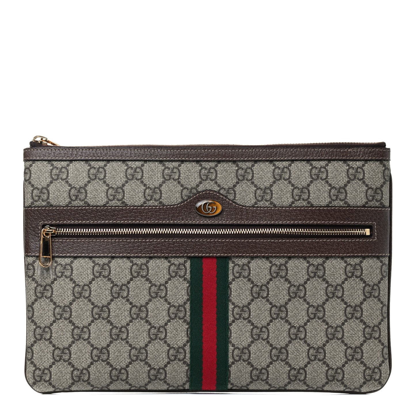 GG Supreme Monogram Large Ophidia Pouch Clutch Brown