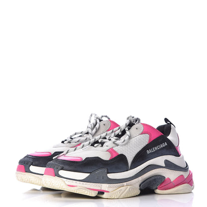 Balenciaga Fabric Mesh Womens Triple S Sneakers 40 Rose Fluo Black White 3 of 9